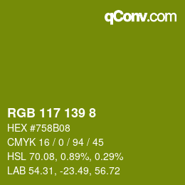 Color code: RGB 117 139 8 | qconv.com