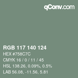 颜色代码: RGB 117 140 124 | qconv.com
