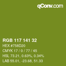 Color code: RGB 117 141 32 | qconv.com