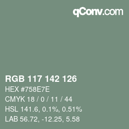 Color code: RGB 117 142 126 | qconv.com