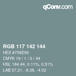 Farbcode: RGB 117 142 144 | qconv.com