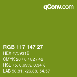 Color code: RGB 117 147 27 | qconv.com