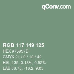颜色代码: RGB 117 149 125 | qconv.com