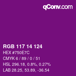 Color code: RGB 117 14 124 | qconv.com