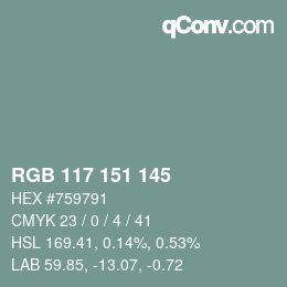 Código de color: RGB 117 151 145 | qconv.com