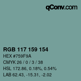 Color code: RGB 117 159 154 | qconv.com