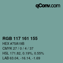 颜色代码: RGB 117 161 155 | qconv.com