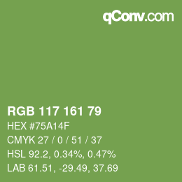 Color code: RGB 117 161 79 | qconv.com