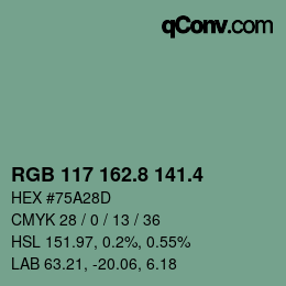 カラーコード: RGB 117 162.8 141.4 | qconv.com