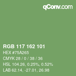 Color code: RGB 117 162 101 | qconv.com