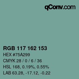 Color code: RGB 117 162 153 | qconv.com