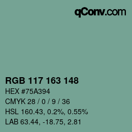 カラーコード: RGB 117 163 148 | qconv.com