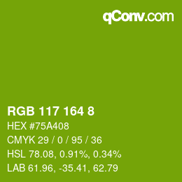 Color code: RGB 117 164 8 | qconv.com