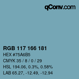 Color code: RGB 117 166 181 | qconv.com