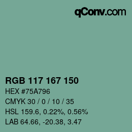 カラーコード: RGB 117 167 150 | qconv.com