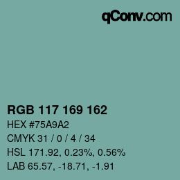 Color code: RGB 117 169 162 | qconv.com