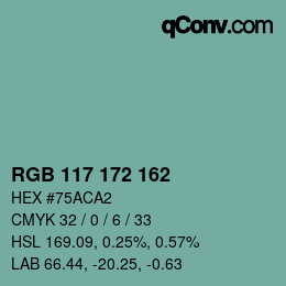 Color code: RGB 117 172 162 | qconv.com