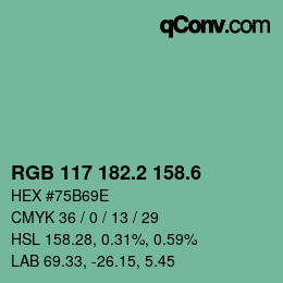 カラーコード: RGB 117 182.2 158.6 | qconv.com