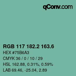 カラーコード: RGB 117 182.2 163.6 | qconv.com