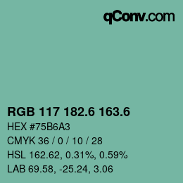 カラーコード: RGB 117 182.6 163.6 | qconv.com