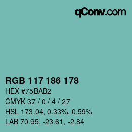 颜色代码: RGB 117 186 178 | qconv.com