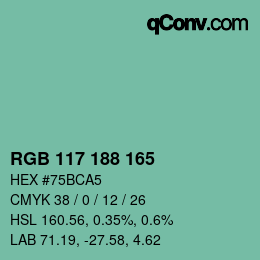 Color code: RGB 117 188 165 | qconv.com