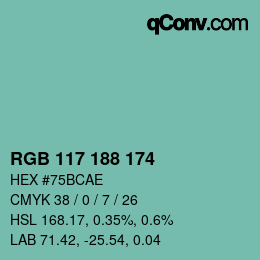 颜色代码: RGB 117 188 174 | qconv.com