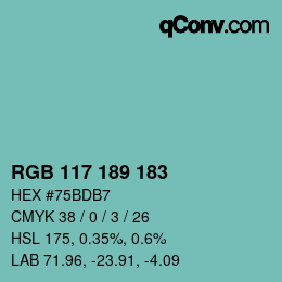 颜色代码: RGB 117 189 183 | qconv.com