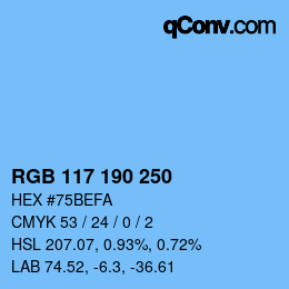 Color code: RGB 117 190 250 | qconv.com