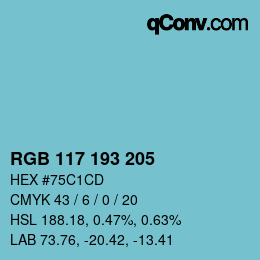 颜色代码: RGB 117 193 205 | qconv.com