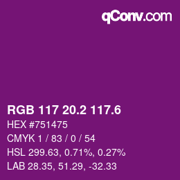 カラーコード: RGB 117 20.2 117.6 | qconv.com
