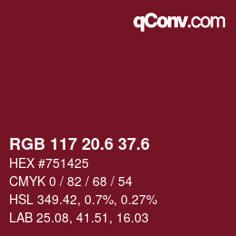 カラーコード: RGB 117 20.6 37.6 | qconv.com