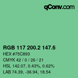 カラーコード: RGB 117 200.2 147.6 | qconv.com