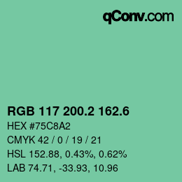 カラーコード: RGB 117 200.2 162.6 | qconv.com