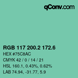 カラーコード: RGB 117 200.2 172.6 | qconv.com
