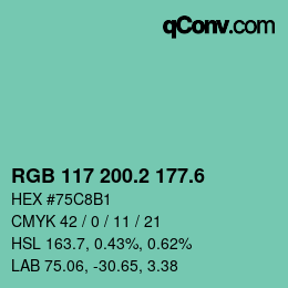 カラーコード: RGB 117 200.2 177.6 | qconv.com