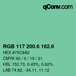 カラーコード: RGB 117 200.6 162.6 | qconv.com