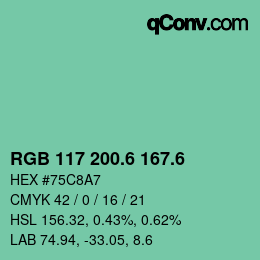 カラーコード: RGB 117 200.6 167.6 | qconv.com