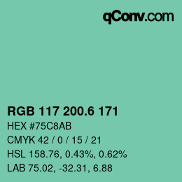 カラーコード: RGB 117 200.6 171 | qconv.com