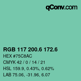 カラーコード: RGB 117 200.6 172.6 | qconv.com