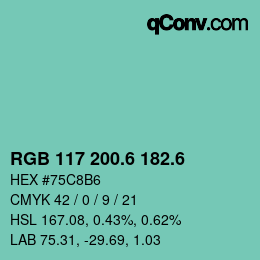 カラーコード: RGB 117 200.6 182.6 | qconv.com
