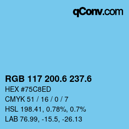 カラーコード: RGB 117 200.6 237.6 | qconv.com
