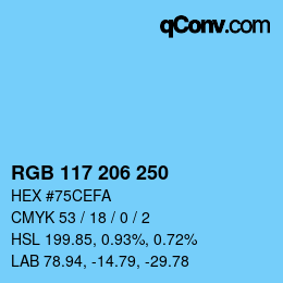 Color code: RGB 117 206 250 | qconv.com