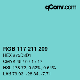 颜色代码: RGB 117 211 209 | qconv.com