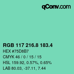 カラーコード: RGB 117 216.8 183.4 | qconv.com