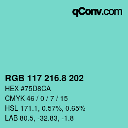 カラーコード: RGB 117 216.8 202 | qconv.com