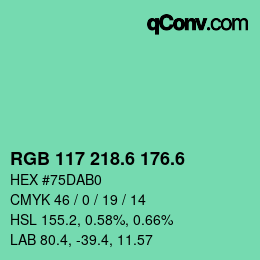 カラーコード: RGB 117 218.6 176.6 | qconv.com