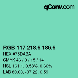 カラーコード: RGB 117 218.6 186.6 | qconv.com