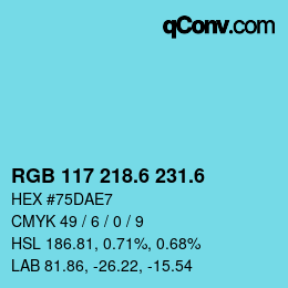 カラーコード: RGB 117 218.6 231.6 | qconv.com