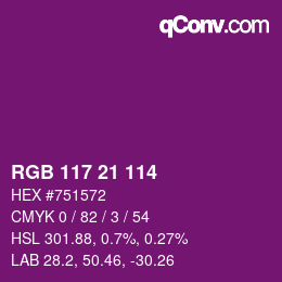 颜色代码: RGB 117 21 114 | qconv.com